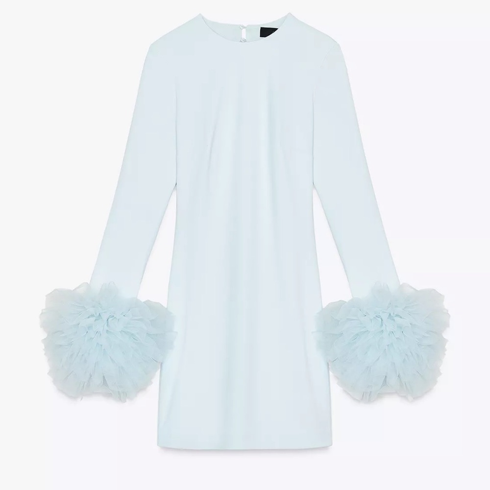 Zara Elegant Light Blue Dress with Tulle Cuffs